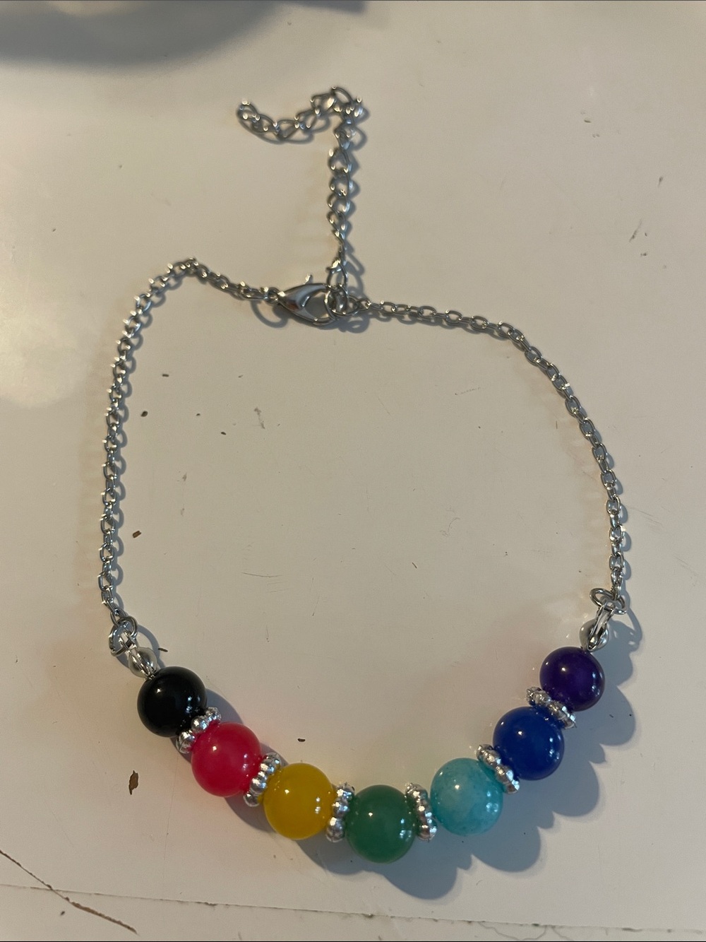 Multi-Color Beaded Anklet- Silver Tone